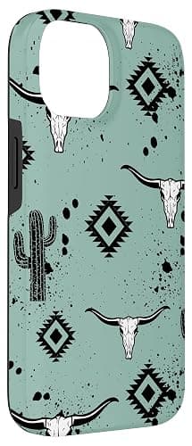 Western Country Aztec Bull Skull Cactus Cacti Pattern Case for iPhone 14 thumbnail 3
