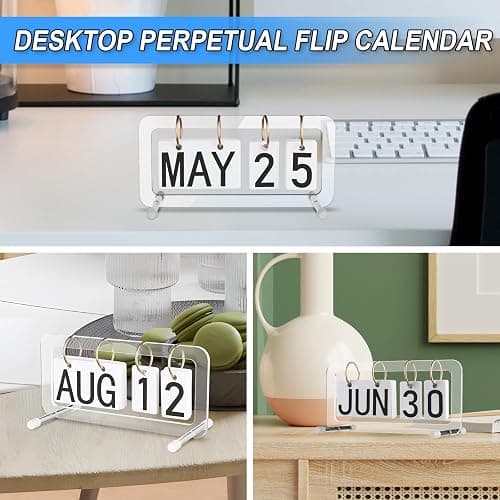 Cosmos Desk Flip Calendar Perpetual Desk Date Calendar Ring Flip Daily Block Calendar for Home Office Teacher Desktop Accessory, Reusable Month Day Display Desk Standing Calendar Decoration, Acrylic thumbnail 7