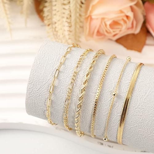 JECOMY Gold Bracelets for Women Dainty 14k Gold Plated Cross Bracelet Beaded Bracelets Box Chain Bracelets Herringbone Gold Chain Bracelet Trendy Handmade Jewelry Gift thumbnail 7