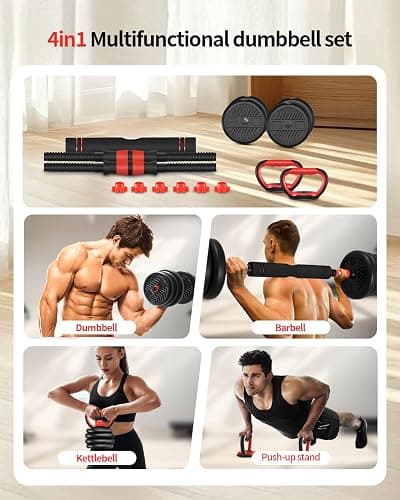 Adjustable Dumbbells,20/30/40/60/80lbs Free Weight Set with Connector, 4 in1 Dumbbells Set Used as Barbell/Kettlebells/Push up Stand, Fitness Workout Equipment for Home Gym for Youth,Women/Men thumbnail 4