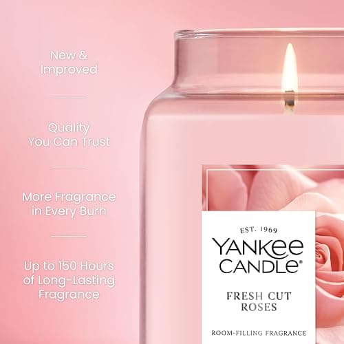 Yankee Candle Large Jar Scented Candle with up to 150 Hour Burn Time, Premium Plant Wax Blend for Consistent Burn, 22 oz Jar Candle with Room Filling Fragrance, Fresh Cut Roses - Fresh Cut Roses - New Large Jar thumbnail 3