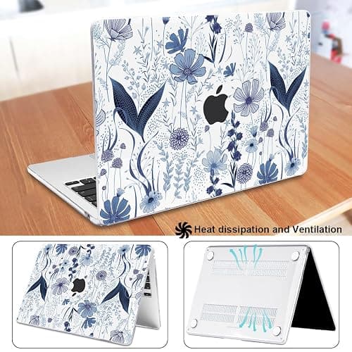 LCMOCICO Compatible with MacBook Air 13 inch Case M5 2026 2025-2022 A3449 M4 A3240 M3 A3113 M2 A2681, Plastic Hard Shell Cover for MacBook Air 13.6 inch M5 Case+Keyboard Skin, Navy Blue Wild Flowers thumbnail 7