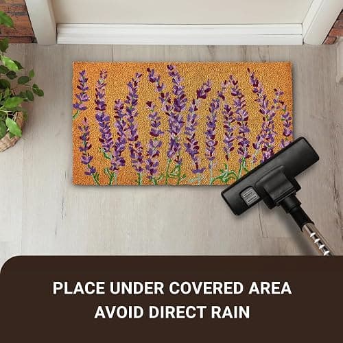KANKUN Coco Coir Door Mat with Heavy Duty Backing, Welcome Doormat (17" x 30"), Doormat Entrance (Lavender Floral) thumbnail 7