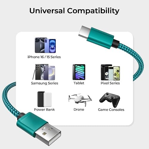 Basesailor for iPhone 17 16 Pro Max Car Carplay Cable 3Pack 3.3/6.6/10FT,USB A to USB C Car Charger Cord for iPad 10 Air 4 5,Mini 6 7,Apple 15 Plus,Samsung Galaxy S24 S25,Z Flip Fold,A54 A53 A52 A51 thumbnail 7
