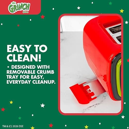 Uncanny Brands Dr. Seuss How the Grinch TV Toaster, 2-Slice Holiday Breakfast Gift, Grinch Face Toast Design thumbnail 7
