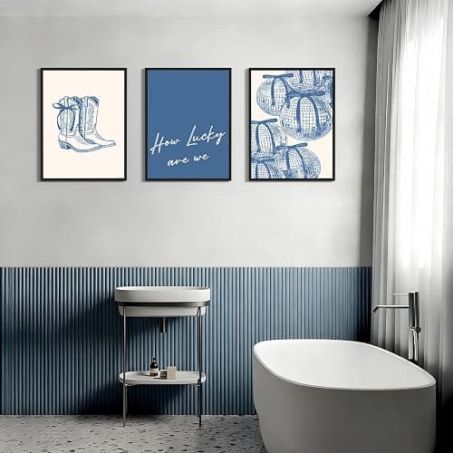 3 Pcs How Lucky Are We Canvas Wall Art Blue Disco Bows Posters Coastal Cowgirl Pictures Print Girly Western Wall Art Aesthetic Dorm Decor for Girls Room Bedroom Living Room Apartment Bathroom Decoration 12*16In Unframed thumbnail 6