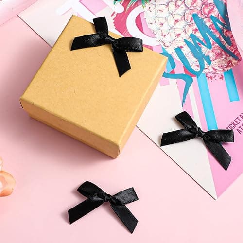 AOZUO 100 Pieces Tiny Bows, Mini Black Bows DIY Satin Fabric Bow Gift Wrapping Small Ribbon Bow Premade for Treat Bags Cake Pops Candy Wedding Favors Bridal Shower Christmas Decor(Black) thumbnail 2