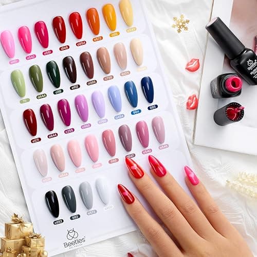 beetles Gel Polish 44pcs Winter Gel Nail Polish Set 36 Colors Brown Burgundy Red Blue Purple Green Black White with Base Top Coat UV LED Needed Salon DIY at Home Christmas Gift for Women Colorful Muse thumbnail 7