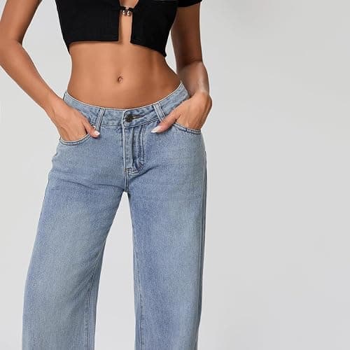 Kodaruber Women Y2k Low Rise Baggy Jeans Loose Fit Boyfriend Straight Wide Leg Jeans Trendy Stretch Long Denim Pants thumbnail 5