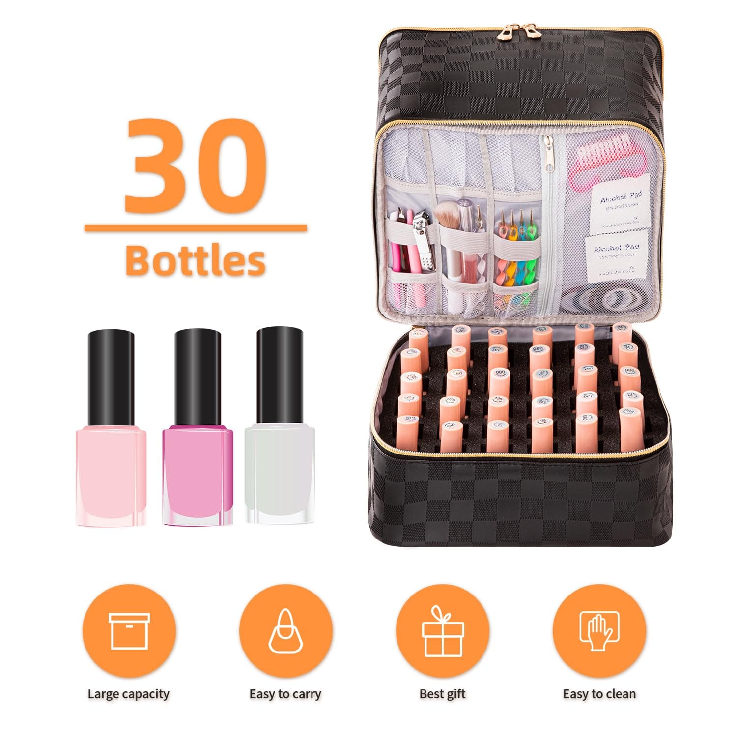 Portable Nail Polish Organizer Bag - Holds 30 Bottles and 1 UV Nail Lamp, Double-Layers Nail Case for Gel Nail Polish Kit, Nail Supplies Storage thumbnail 4