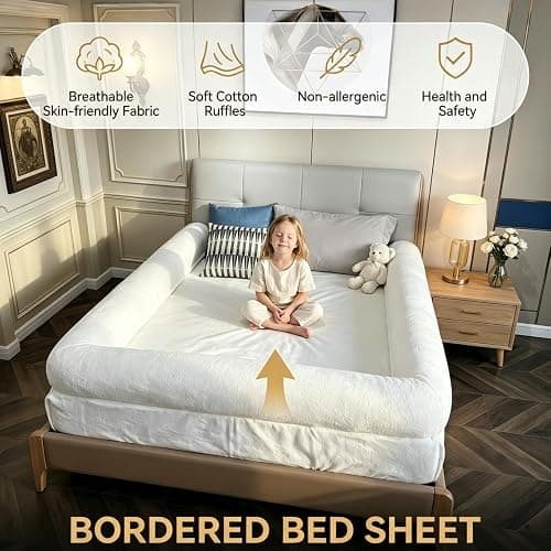 Bed Sheet with Border – The World’s First Bordered Bed Sheet, Padded Zippered Edges for Cozy, Secure Sleep, Breathable, Machine Washable, Easy Setup (Chenille Bed Sheet, Queen: 80"x60") thumbnail 3