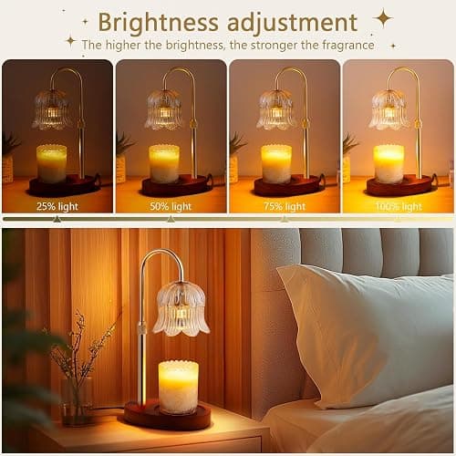 Candle Warmer Lamp Electric Timer - Vintage Heater Candles Warming Height Adjustable Dimmable Warmers Flower Lamps No Flame Heat Warm Melt Wax Jar Modern Home thumbnail 4