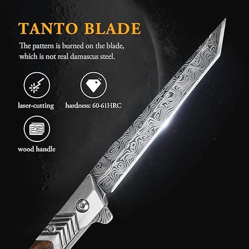 ITOKEY EDC Pocket Knife for Men, 3.7 inch Slim Folding Knife with Tanto Blade and Liner Lock, Unique Gentleman's Gift, Thin Cool Knives for Outdoor Camping, Pocket Sheath for Keychain Everyday Carry thumbnail 3