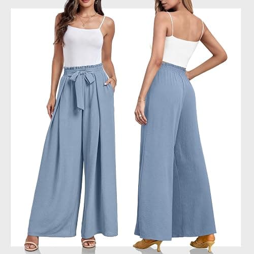Lepunuo Wide Leg Pants for Women High Waisted Palazzo Pants Work Casual Flowy Tie Knot Trousers with Pockets thumbnail 5