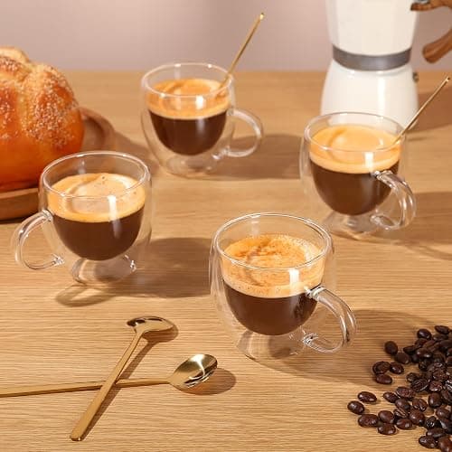VENVENWEAVS Espresso Cups Set Of 4,Double Wall 5OZ Hand Blown coffee Shots Glass,Espresso Coffee Mugs In Gift Box,Perfect For Espresso,Latte,Cappuccinos,Tea Bag,Juice thumbnail 2