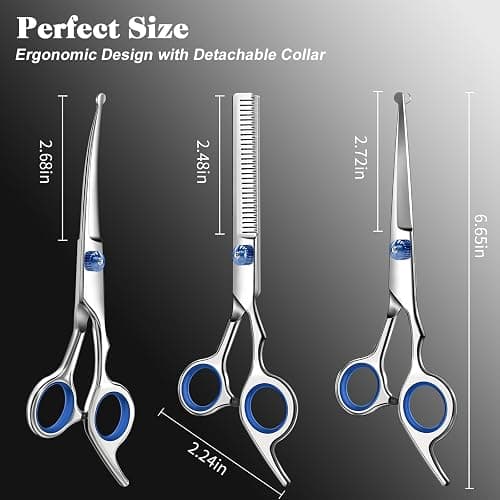 Professional 4 in 1 Dog & Cat Grooming Scissors Kit with Safety Round Tips,Sharp & Durable,Dog Shears for Grooming - Includes Straight, Curved, Thinning Scissors and Comb - Premium Pet Supplies thumbnail 7