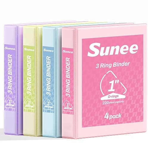 SUNEE 3 Ring Binder 1 Inch D Ring, Clear View Binder Three Ring PVC-Free (Fit 8.5x11 Inches) for School or Office Supplies, Assorted Pastel, 4 Pack - Image 1