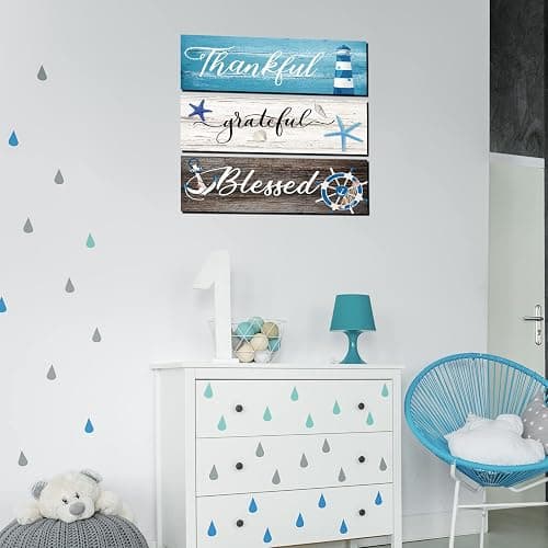 Yookeer 3 Pieces Thankful Grateful Blessed Wooden Signs Coastal Rustic Wood Signs Wall Decor Beach Wood Front Hanging for Farmhouse Outdoor Decor(Coastal Style) thumbnail 2