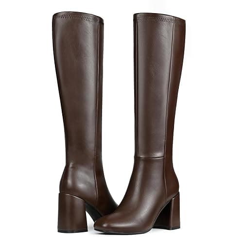 Women's Knee High Boots Faux Leather Square To Tall Boots Fashion Chunky Block Heel Long Boots with Side Zip thumbnail 5