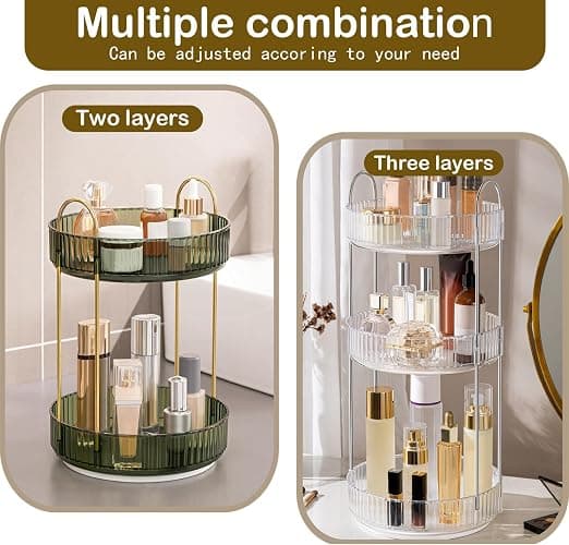 Cnwinu Make Up Organizer Drehbar,Schminktisch Organizer Rund,badezimmer organizer,Parfüm Regal,Beauty Organizer,Kosmetik Organizer für Kosmetik Skincare Parfum (2 Schichten Champagnergold) thumbnail 3