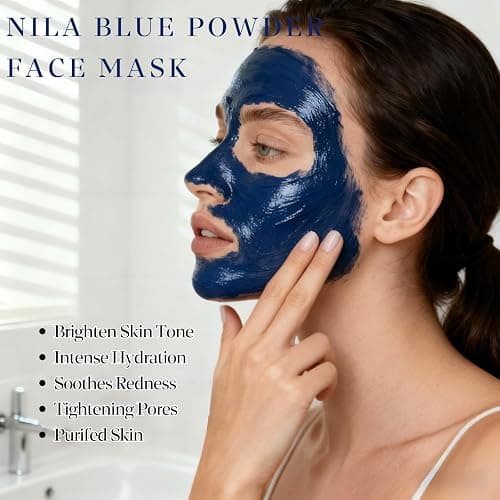 Moroccan Nila Blue Powder Mask,Natural Nila Blue Pow/der Face & Body&Hair Care for Hydrating & Soothing,Indigo Powder for Hair Care,Brightening & Soothing,Exfoliates for Glowing, Even-Toned Skin thumbnail 6