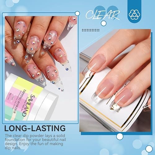 SAVILAND Clear Dip Powder - 2.1 oz/ 60g Dipping Powder Set Crystal Clear for French Natural Nails Art Starter Manicure, Strengthen Nail Easy for Beginners to Use No Nail Lamp Needed thumbnail 2