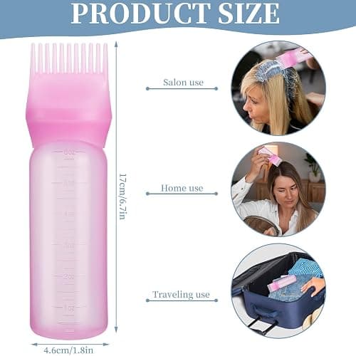 Pimoys Root Comb Applicator Bottle 6 Ounce, Oil Applicator for Hair Dye, Hair Oiling Bottle Brush with Graduated Scale, Pink thumbnail 3