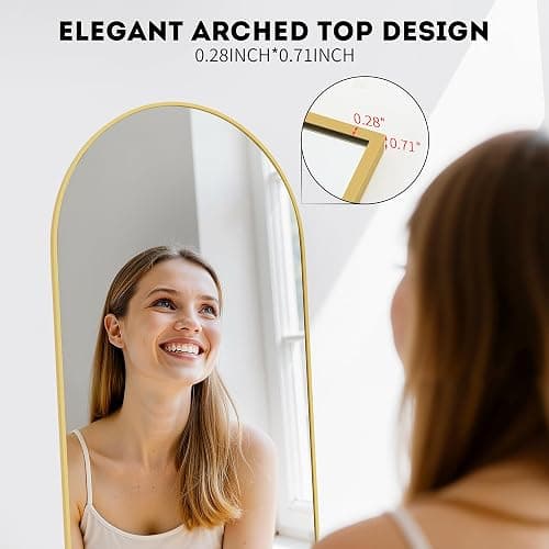 Simple Deluxe Arched Full Length Mirror, 64"×21" Large Floor Mirrors, for Wall Door Bedroom Bathroom Living Room (Gold) thumbnail 5