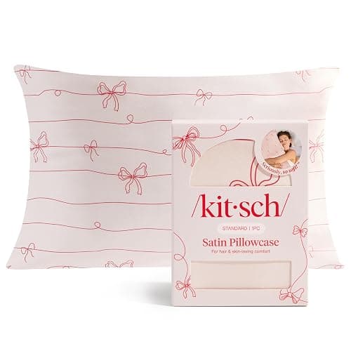 Kitsch Satin Pillowcase, Softer Than Silk Pillow Cases Queen, Cooling Pillow Covers, Satin Pillowcase w/Zipper for Hair, Skin & Quality Sleep, Wrinkle-Free & Smooth, Queen Size 19"x26" Striped Bows - Image 1