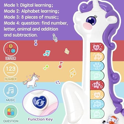 Marstone Toys for 1 2 Year Old Girl Birthday Gifts: Baby Musical Unicorn Toys 12-18 Months, Educational Cartoon Guitar for Toddler Boy Kid 1-3, Infant 1st First Interactive Learning Birthday Present thumbnail 4
