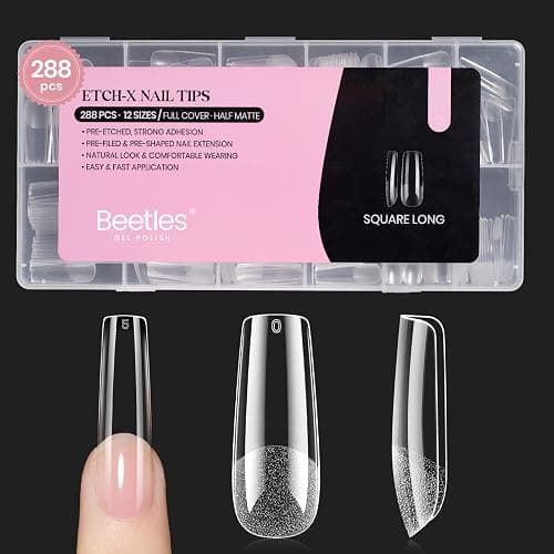 Beetles Gel Nail Tips Long Square 12 Sizes, 288Pcs Pre Shaped Half Matte Press On Nails Gelly Tips False Nails for Gel Nail DIY Art Nail Extensions Acrylic Nails Gift - Image 1