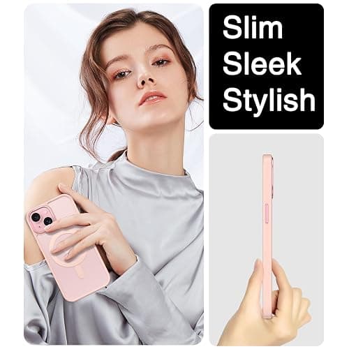 BENTOBEN Compatible with iPhone 15 Plus Case, Translucent Matte Slim Shockproof Magnetic Phone case [Compatible with MagSafe] Women Men Girl Boy Protective Cover for iPhone 15 Plus, Tender Pink thumbnail 8