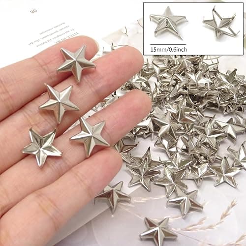 Honbay 100PCS 15mm Nailheads Star Punk Rivets DIY Metal Studs for Purse Handbag Backpack Jeans Jacket Clothes Belt Collars Shoes Hats (Silver) thumbnail 3