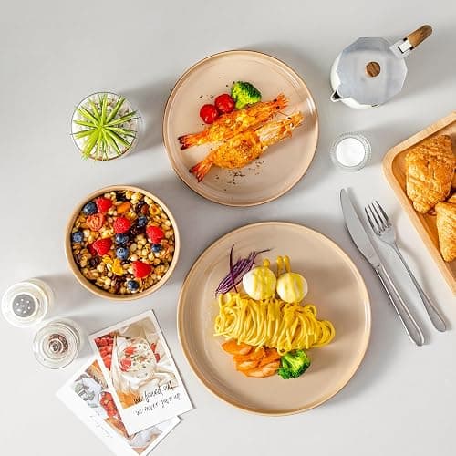 vancasso ONION Ceramic Plates and Bowls Sets, 12 Pieces Brown Dinnerware Sets for Kitchen, Reactive Glaze Dishes Set for 4, Dishwasher and Microwave Safe thumbnail 7