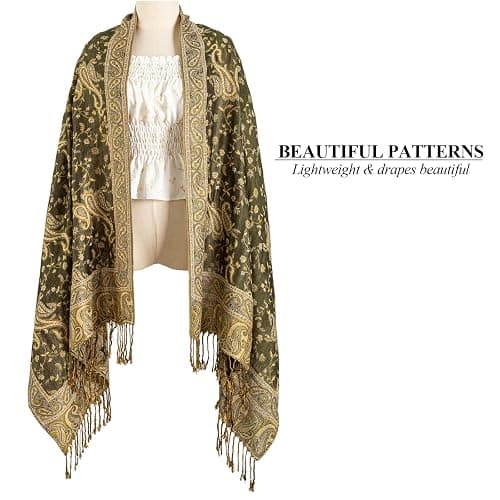 AUSEKALY Pashmina Feel Rave Scarf for Men Women Reversible Wrap | Soft Silky Feel, Reversible Paisley Design & Fringe, Lightweight, Rave Festival Accessory，Fits for Party Evening Dressy thumbnail 2