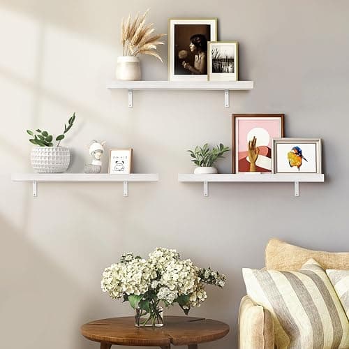 COCIVIVRE 40cm MDF Floating Shelves Wall Mounted 20cm Deep, Set of 3 White Floating Bookshelf for Bedroom, Living Room, Kitchen Storage, Sturdy Shelves with Strong Brackets for Plant Wall Decor thumbnail 6