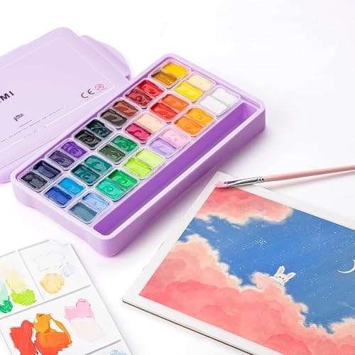 HIMI Twin Cup Jelly Gouache Paint Set with 3 Paint Brushes, 36 Colors 12g, Jelly Cup Design, Non Toxic Paint for Canvas and Paper, Art Supplies for Professionals (Purple Case) thumbnail 2