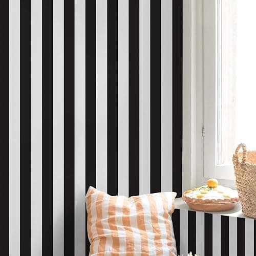 Cohoo Home Black and White Wallpaper Peel and Stick Striped Contact Paper for Cabinets Black and White Contact Paper Modern Self-Adhesive Removable Wallpaper Bedroom Bathroom Waterproof 197inL 18inW thumbnail 2