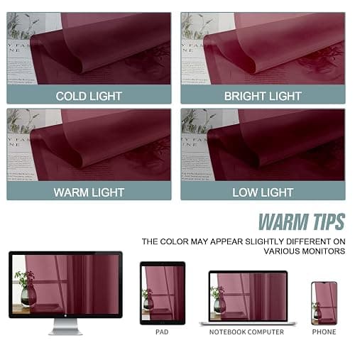 Ebesto Burgundy Window Sheer Curtains 45 Inches Length, Voile Short Curtains for Living Room Bedroom, Modern Soft Window Drapes 2 Panels Set, Top Dual Rod Pocket Design, 2x42Wx45L Inches thumbnail 6