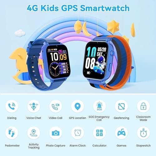 4G Kids Smart Watch Phone GPS, Smartwatch for Boys Girls Ages 4-12 Years with Video Call Chat Class Mode SOS Camera Alarm Games Parental App Touch Watch Gifts for Children (Includes SIM Card) Blue thumbnail 2