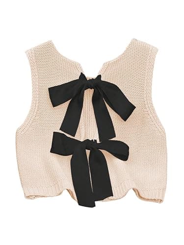 GORGLITTER Women's Tie Back Cropped Sweater Vest Bow Sleeveless Knit Tank Tops Cute Cardigan Dressy Casual Outfits thumbnail 4