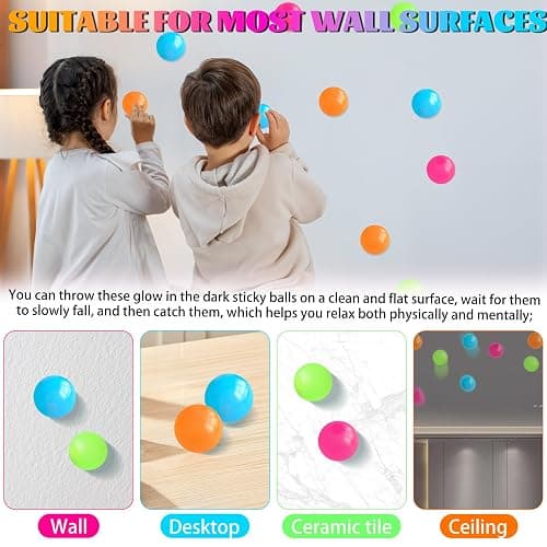 12 Pcs Glow in the Dark Sensory Balls, Upgraded Glowing Sticky Balls Stick to The Ceiling, Stress Relief Squishy Ball Toys for Adults & Kids, Stocking Stuffers, Asmr Cool Stuff & Party Favors thumbnail 5
