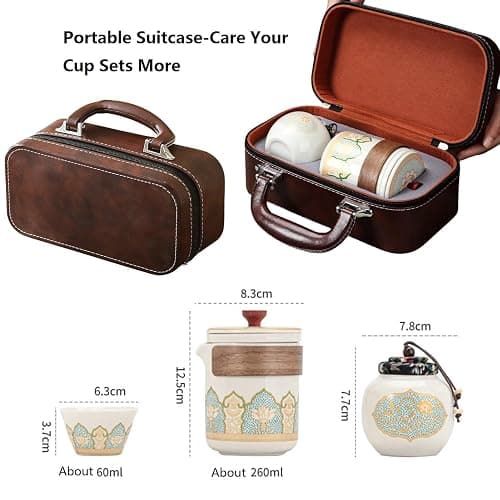 Porcelain Chinese Gongfu Tea Set,Portable Teapot Set Ceramic Travel Sets with Teapot and Infuser/Cups in Bag Asian Tea Sets Gift for Birthday/Father's day/Festivals,Outdoor Traveling,Office Business thumbnail 3