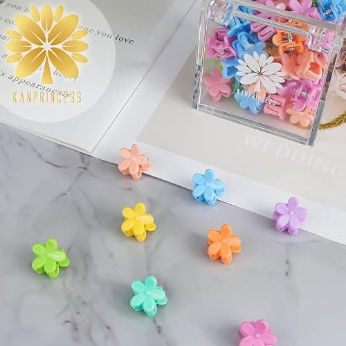 KANPRINCESS Mini Claw Clips - 70PCs Small Flower Claw Clips For Women, Girls & Kids Colorful Hair Accessories Gift (Flower-SET6) thumbnail 6