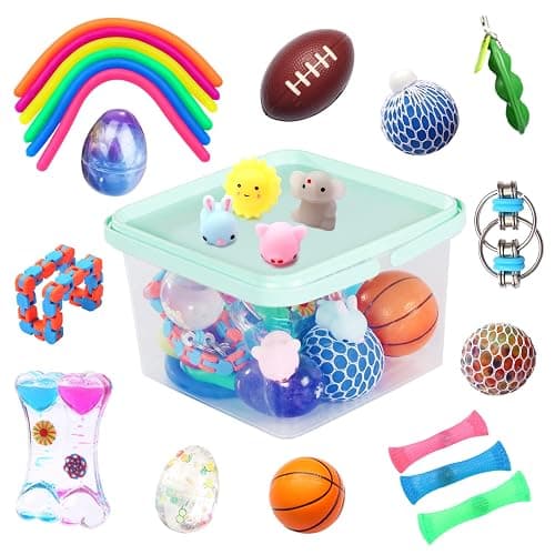 24 Pack Fidget Toys for Adults with Liquid Motion Timer Mochi Squishy Stretchy String Flippy Chain Easter Egg Marble Mesh Squeeze Bean Stress Ball for Gift - Image 1
