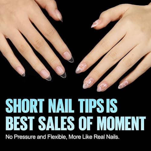 TOMICCA Short Almond Matte Nail Tips & Nail Glue Kit, 150 pcs Full Coverage Soft Gel Nail Tips, No File, 8ml Nail Glue Soak off UV Lamp, Nail Tip Glue Set for Quick Nail Salon thumbnail 5