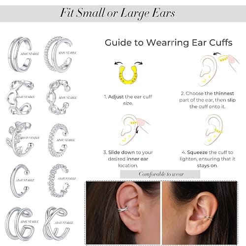 Jewdreamer 16Pcs Ear Cuffs for Women Non Piercing 14K Golded Silver Ear Cuffs Earrings Non Pierced Clips On Cartilage Earring Fake Earrings Lightweight thumbnail 4