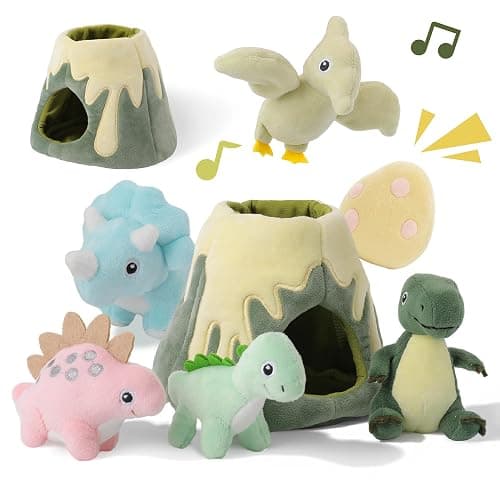 PIIKAGO Baby Toys 6-12 Months – My Little Volcano with 5 Stuffed Dinosaurs, Montessori Toy with Rattle, Crinkle, Squeaker, Sensory Toys for Toddlers 1-3, Early Development Christmas Birthday Gift - Image 1