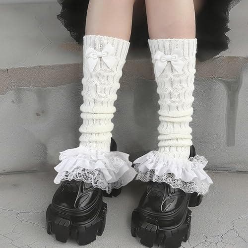 Jspupifip Kawaii Leg Warmers for Girls, Y2K Lolita Ballet Leg Warmer Ribbed Knit Bow Cute Knee High Legwarmers thumbnail 3