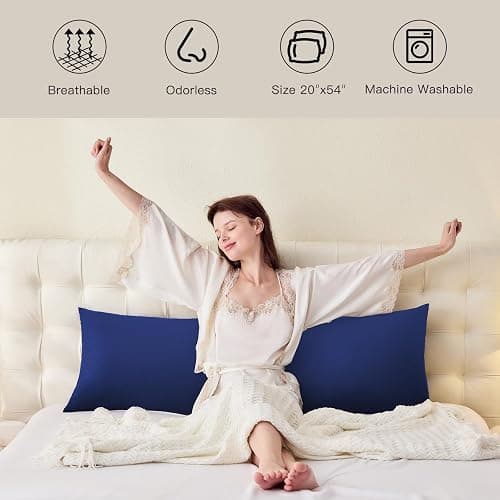 DOWNSTORIA Body Pillow Cover, Ultra Soft Microfiber Long Pillowcase, Envelope Closure Large Pillow Cases 20x54 inch (Navy Blue) thumbnail 2